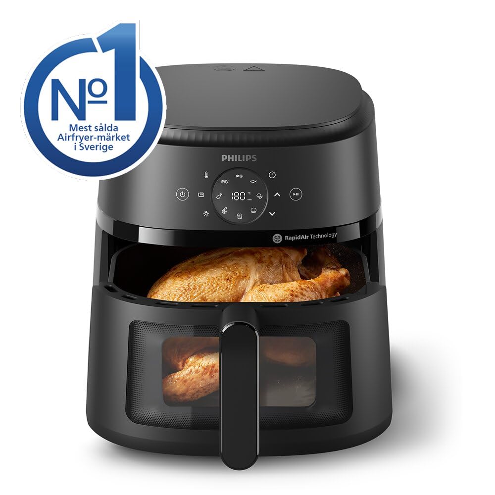 Philips Airfryer 2000 Series – Klassisk 6,2 L Airfryer med fönster, RapidAir-teknologi, 13 tillagningssätt, 90% mindre fett, lätt att rengöra, pekskärm, energibesparande (NA230/00)