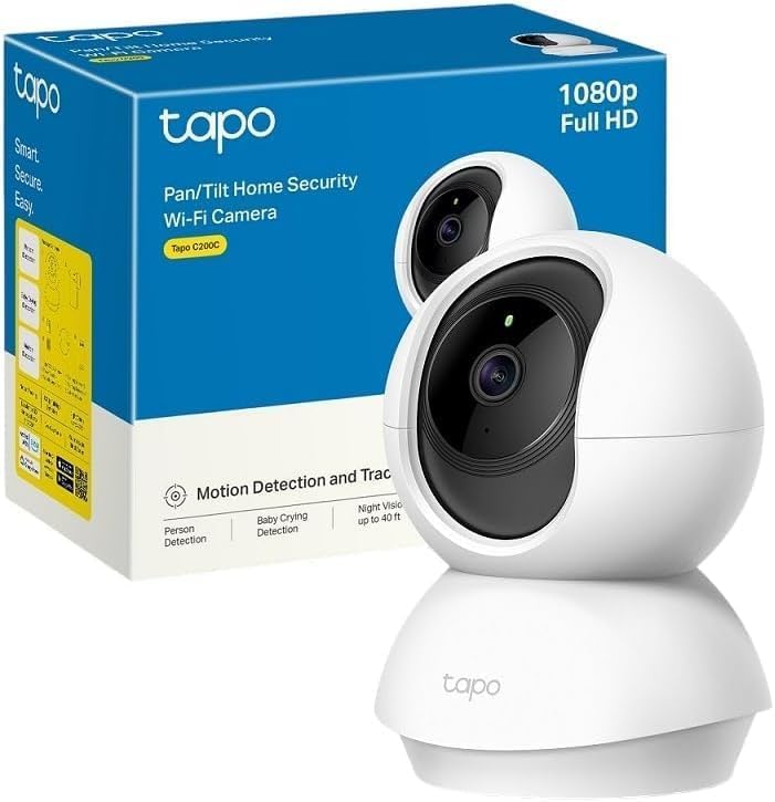 Tapo C200C - WiFi IP-kamera 360° FHD 1080p Övervakningskamera, mörkerseende, realtidsaviseringar, stöd för SD-kort, rörelsedetektering, fjärrkontroll, kompatibel med Alexa