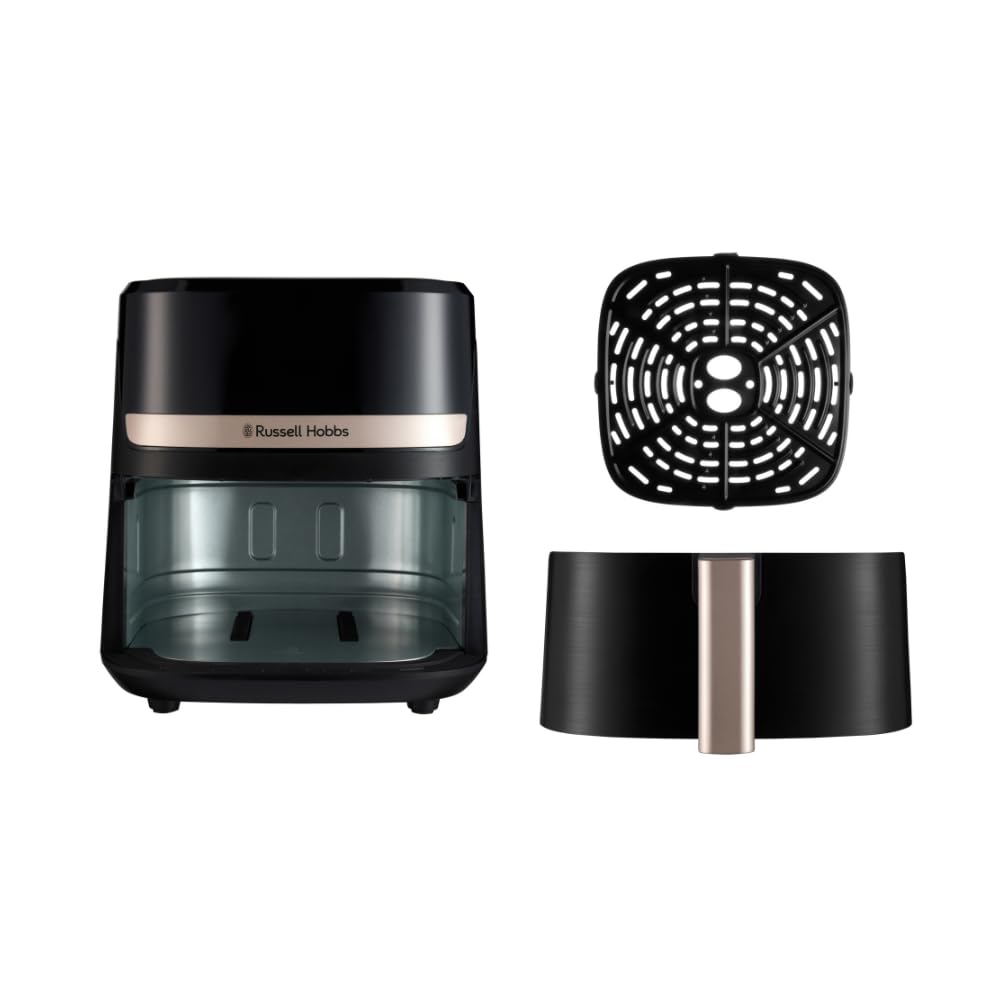 Russell Hobbs Air Fryer 4.3L Rapid Airfryer [Kompakt design, 9 program] satisfry Diskmaskinssäkra delar, max 200°C, Oljefri matlagning, Pekskärm, Varmhållning, Stek, Baka, Grill 27610-56