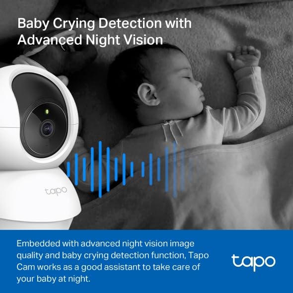 Tapo C200C - WiFi IP-kamera 360° FHD 1080p Övervakningskamera, mörkerseende, realtidsaviseringar, stöd för SD-kort, rörelsedetektering, fjärrkontroll, kompatibel med Alexa