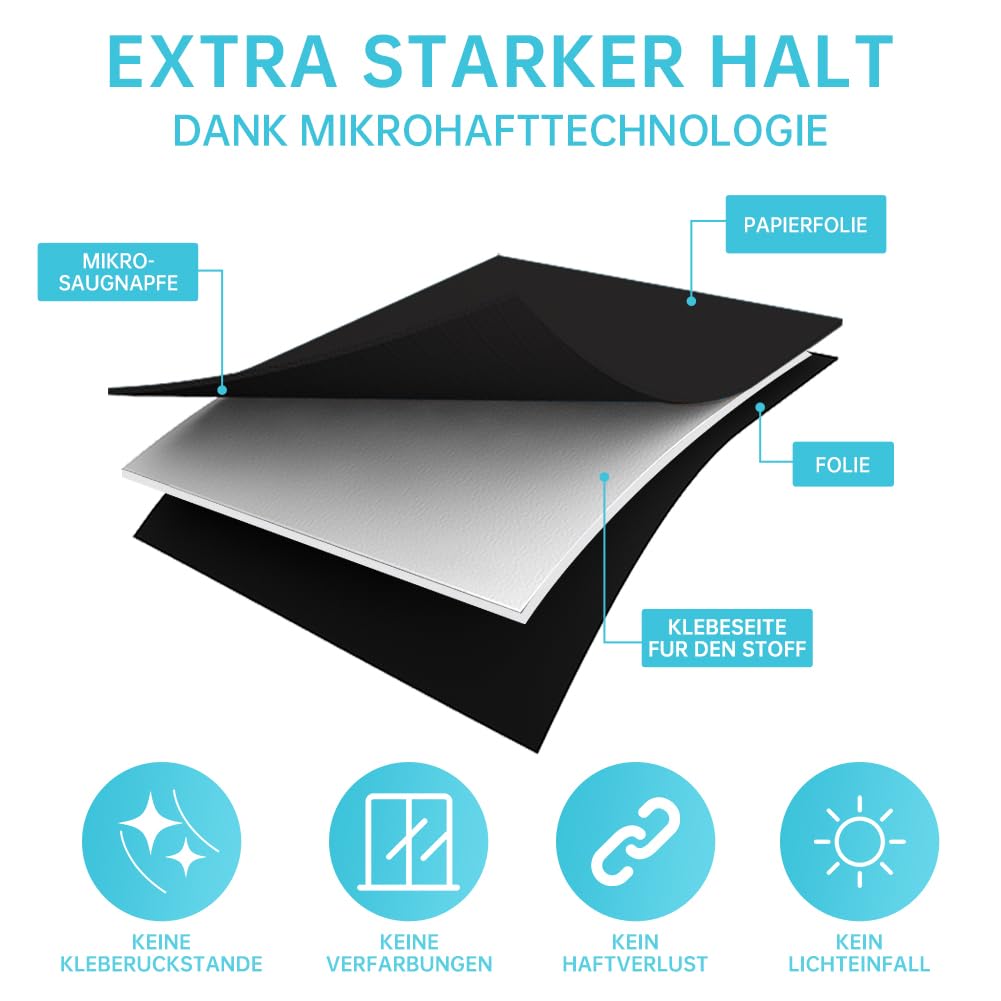 Ainiv 100 % mörkläggningsgardin för fönster, 200 x 145 cm bärbar mörkläggningsfilm med 30 par lim, lätt att fästa och ta ner, inga borrgardiner för sovrum, barnkammare, skylight