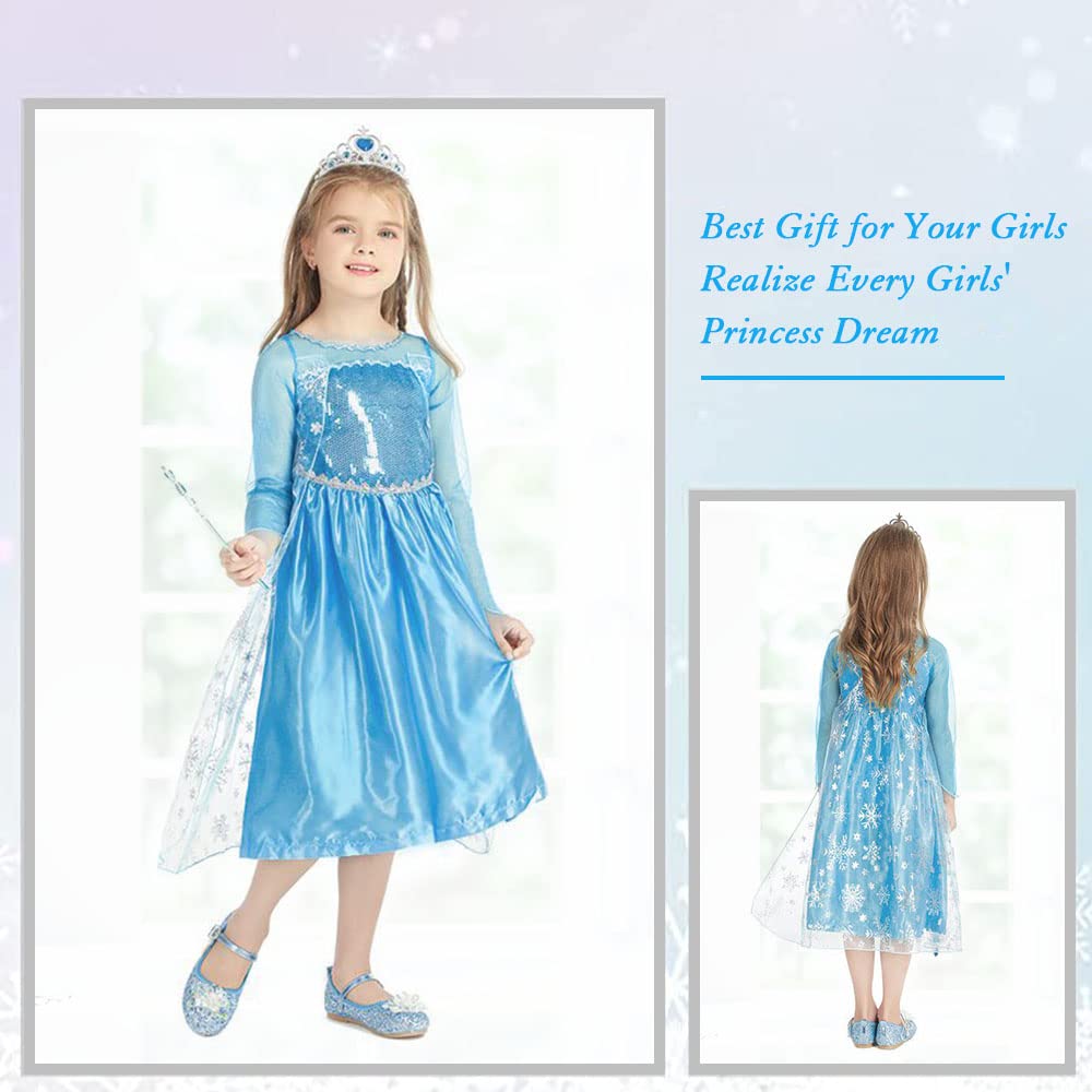 Vicloon Elsa kostym tjejer, Elsa Prinsessa Kostym, Elsa klänning, Princess Klänning För Tjejer, Deluxe Glänsande Kappa Fancy Klänning För Halloween jul födelsedagsfest kostym, kostym tjejer
