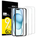 NEW'C 3 Pack, skärmskydd i glas för iPhone 16,15 (6,1 tum), bubbelfri, 9H hårdhet, 0,33 mm ultratransparent, ultrabeständigt härdat glas,Enkel installationsverktyg inkluderat