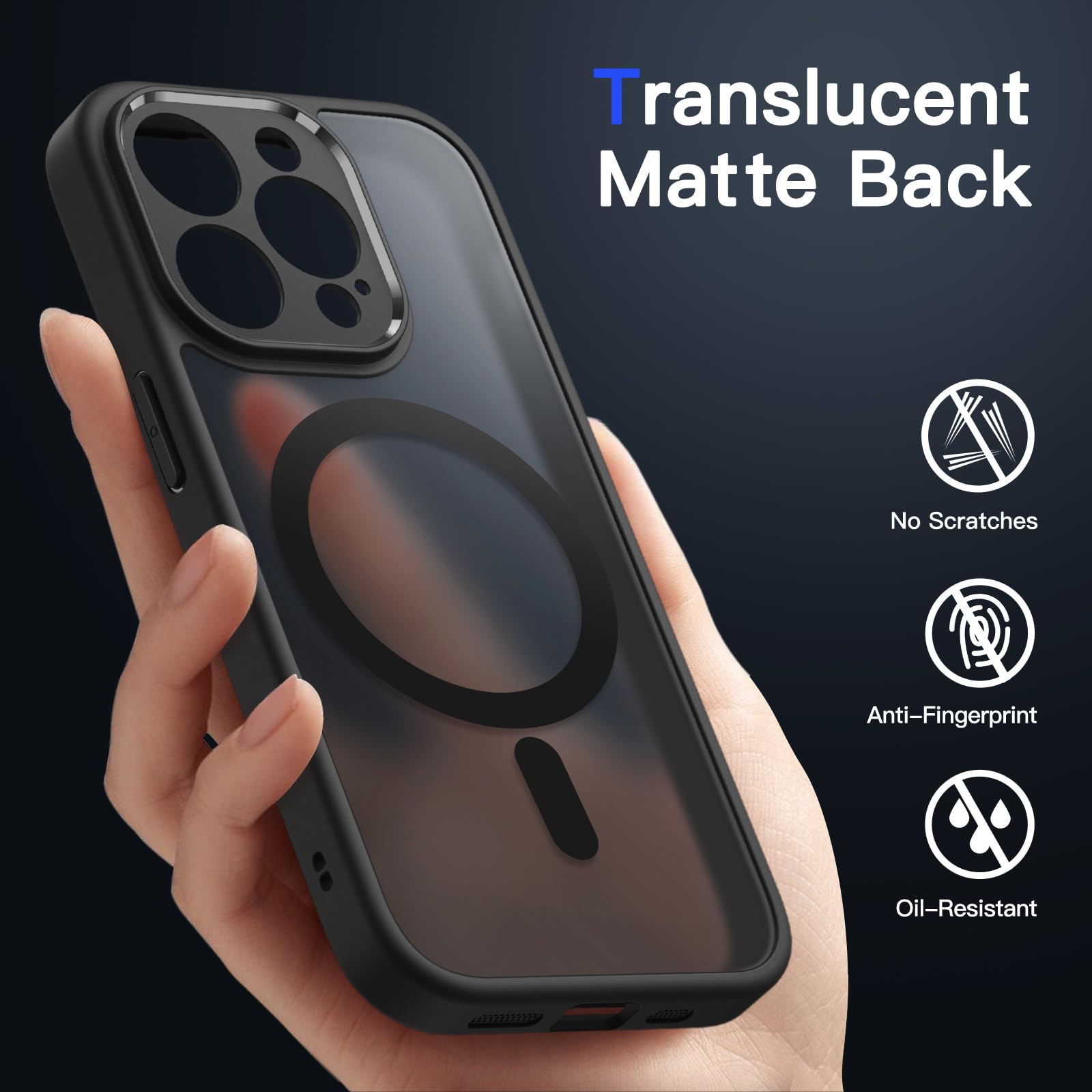 JETech Magnetisk Skal för iPhone 13 Pro 6,1 Tums Kompatibelt med MagSafe, Genomlysande Matte Tillbaka med Full Kameralinsskydd Smal Stötsäker Case (Svart)