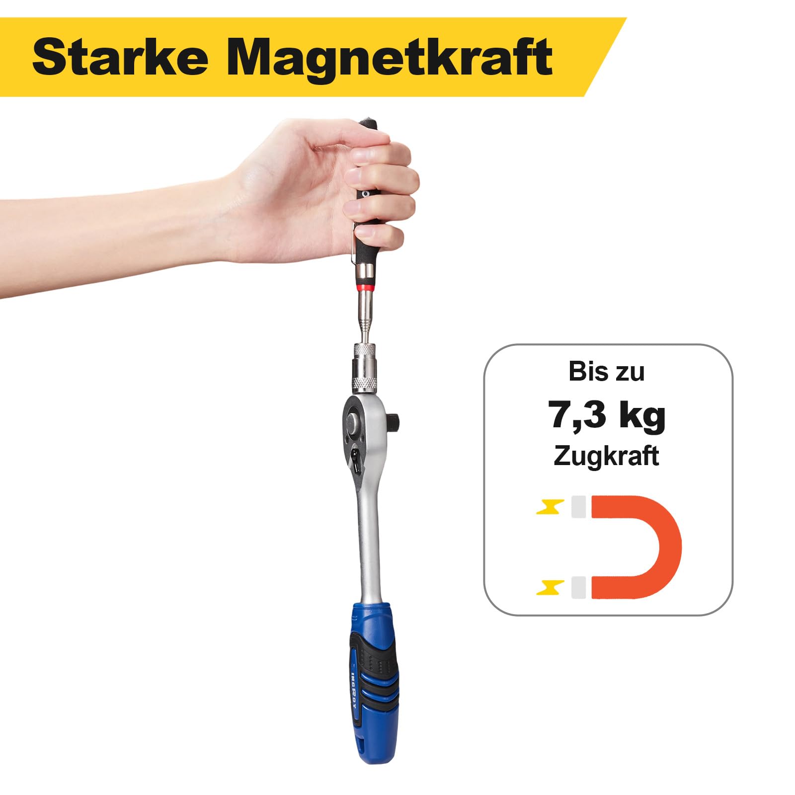 Toolwiz Teleskopiskt Magnetiskt Upphämtningsverktyg 7.2kg/16lb, Utdragbart till 76cm/30tum Pickup Pinne med Magnet, Retriever Stav Idealisk för Att Hämta Metallobjekt Från Svåråtkomliga Platser
