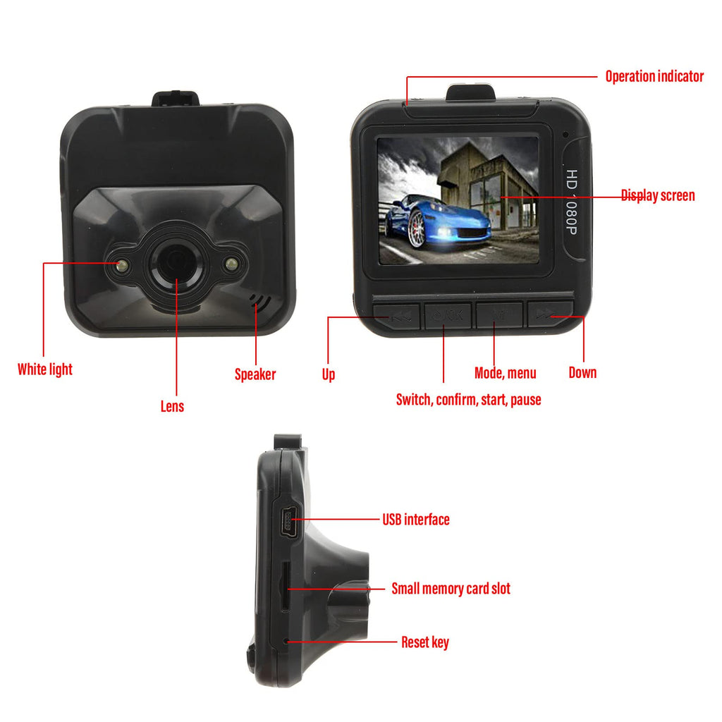 Dash Cam, 1080P Full HD Car DVR Dashboard Camera Video Recorder, 1,6-tums Färgskärm, Rörelsedetektering och Slinginspelning, för Bil, Lastbil, Taxi