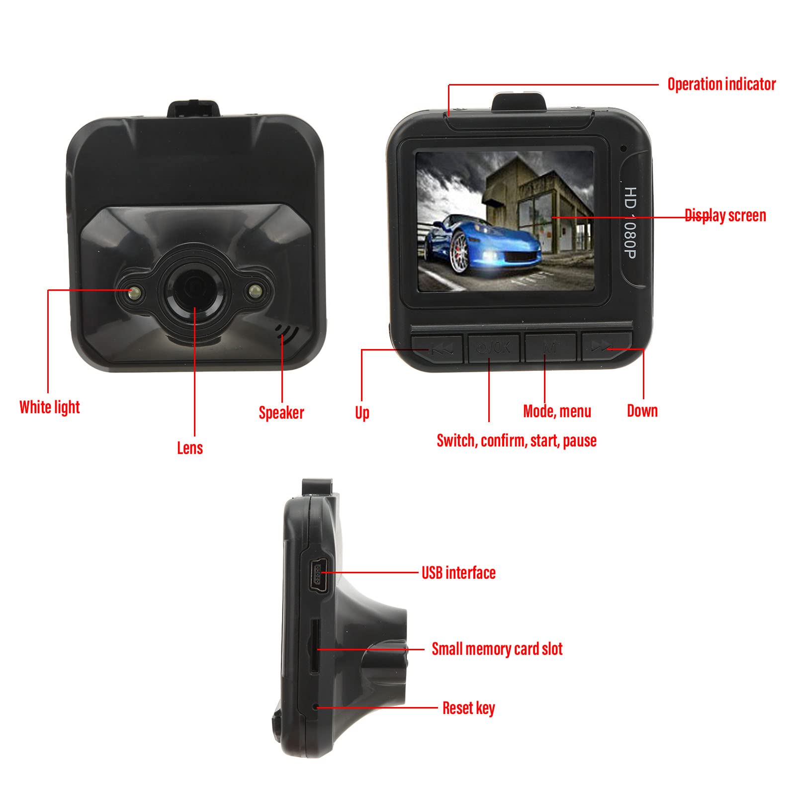 Dash Cam, 1080P Full HD Car DVR Dashboard Camera Video Recorder, 1,6-tums Färgskärm, Rörelsedetektering och Slinginspelning, för Bil, Lastbil, Taxi