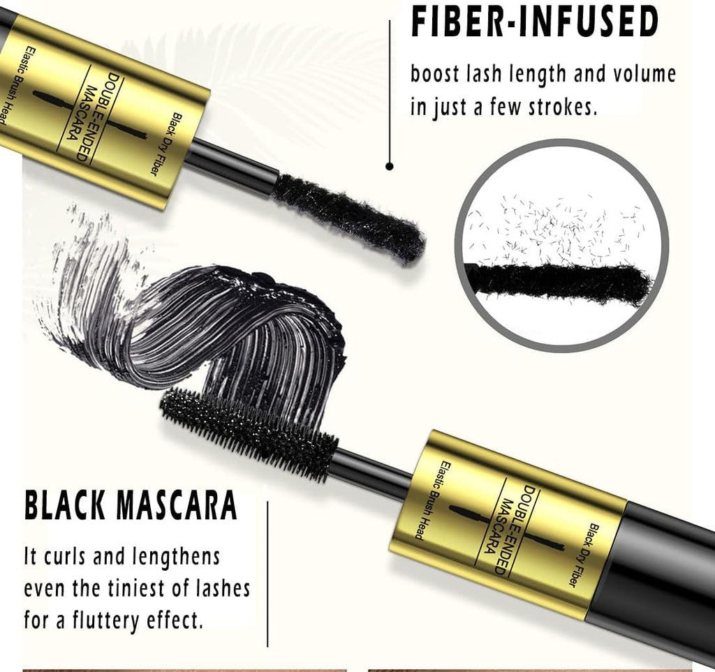 Med fiberförlängning mascara med två ändar fibermascara med falska ögonfransar effekt, build Up Fiber Deep Black