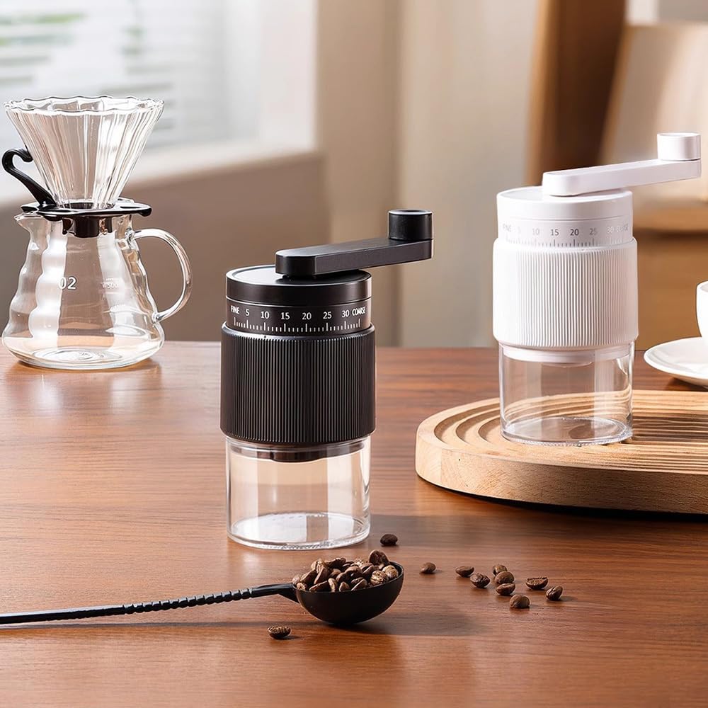 MIOYOOW Manuell kaffekvarn, espressomaskin, kaffeverktyg med precision justerbar till 35 nivåer, 200 ml/25 g, kaffekvarn för hem, kontor, utflykter