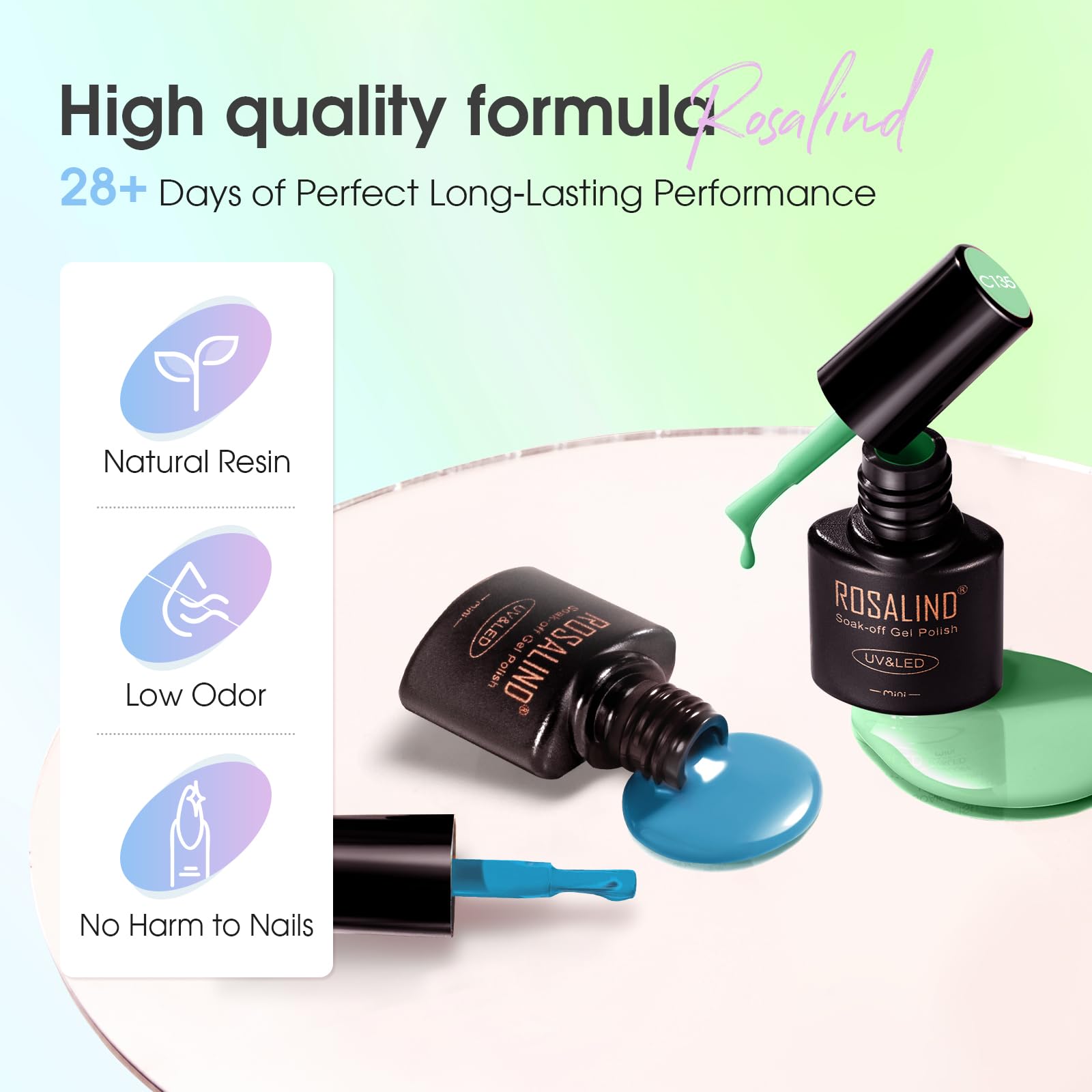 ROSALIND UV-nagellacksset, 24 stycken gel nagellack vit svart naken lila blå grön