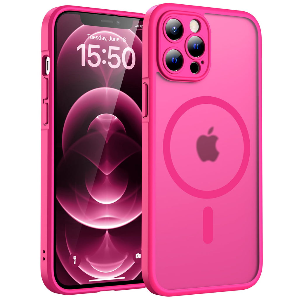 TOCOL Skal för iPhone 12 Pro Max, Kameraskydd, Integrerad Magnetring, Kompatibel med Magsafe, Fallskydd, Genomskinlig Matt Baksida, Rosa