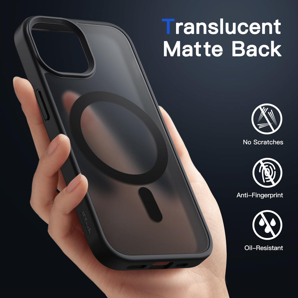 JETech Magnetisk Skal för iPhone 13 6,1 Tums Kompatibelt med MagSafe, Genomlysande Matte Tillbaka Smal Stötsäker Case (Svart)