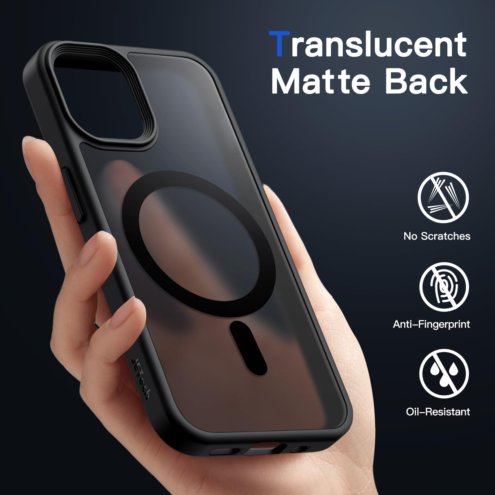 JETech Magnetisk Skal för iPhone 12/12 Pro 6,1 Tums Kompatibelt med MagSafe, Genomlysande Matte Tillbaka Smal Stötsäker Case (Svart)