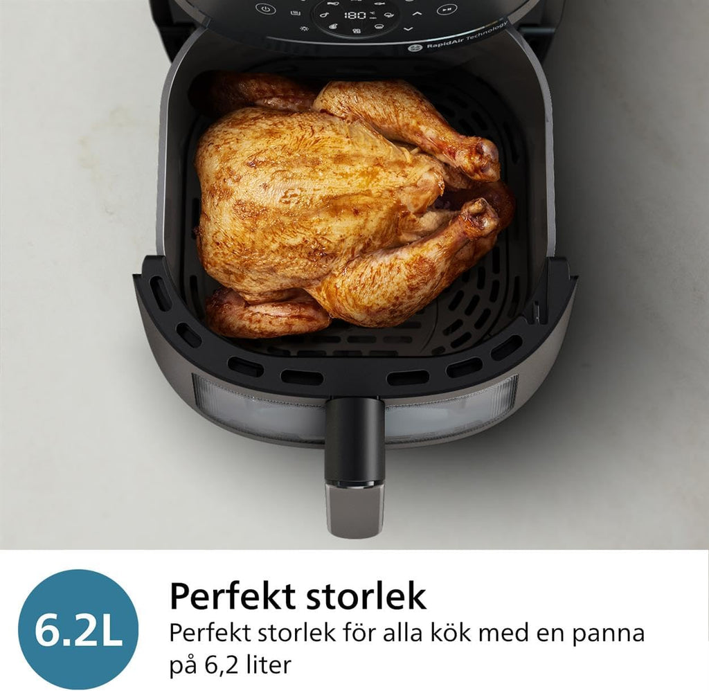 Philips Airfryer 2000 Series – Klassisk 6,2 L Airfryer med fönster, RapidAir-teknologi, 13 tillagningssätt, 90% mindre fett, lätt att rengöra, pekskärm, energibesparande (NA230/00)