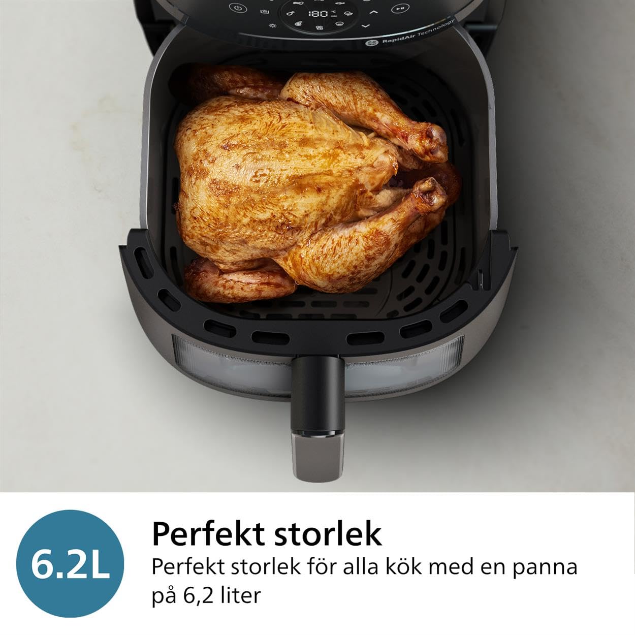 Philips Airfryer 2000 Series – Klassisk 6,2 L Airfryer med fönster, RapidAir-teknologi, 13 tillagningssätt, 90% mindre fett, lätt att rengöra, pekskärm, energibesparande (NA230/00)