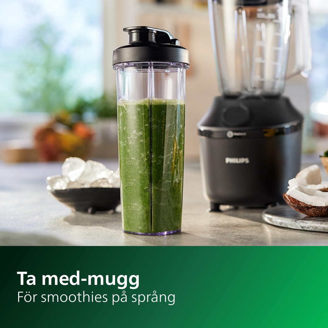 Philips 3000-serien Mixer - ProBlend-system, 450 W motor, 1,9 l kapacitet, Pulsfunktion, Krossar is på 45 sekunder, Rostfria blad, Plastkanna, Lätt att rengöra, HomeID-app (HR2041/41)