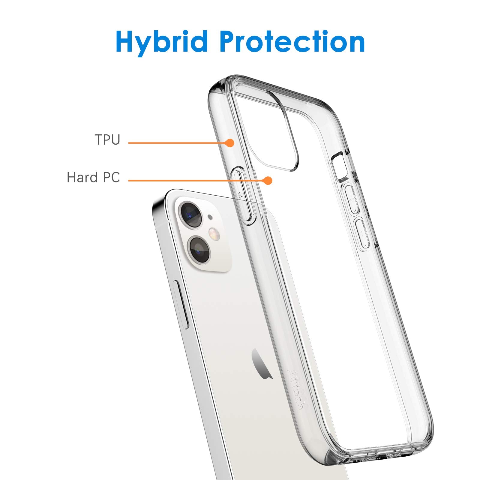 JETech Skal för iPhone 12/12 Pro 6,1 Tum, Anti-Gulning Stötsäkert Bumper Case, Repfri Klar Tillbaka (Transparent)