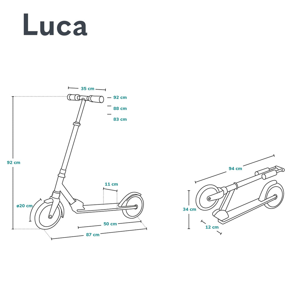 LIONELO Luca Hopfällbar Sparkcykel för Barn (5+), Ungdom & Vuxen, Lätt Aluminium 4,1 kg, Stora 200 mm PU-hjul, ABEC-7-lager, ShockResist dämpare, upp till 100 kg, Justerbart Styre, Fotbroms & Sidostöd