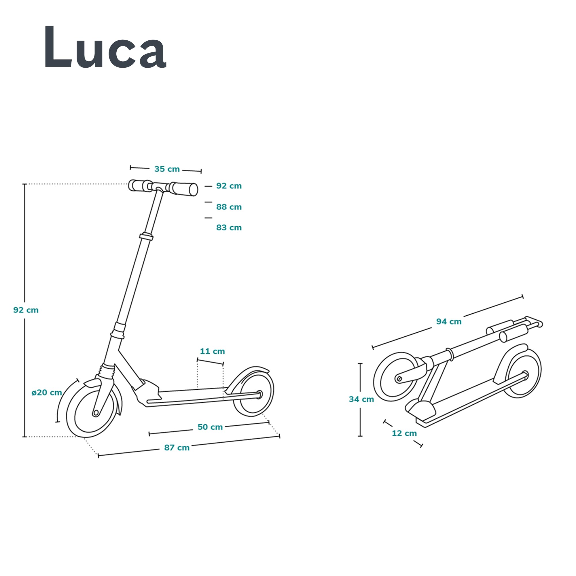 LIONELO Luca Hopfällbar Sparkcykel för Barn (5+), Ungdom & Vuxen, Lätt Aluminium 4,1 kg, Stora 200 mm PU-hjul, ABEC-7-lager, ShockResist dämpare, upp till 100 kg, Justerbart Styre, Fotbroms & Sidostöd