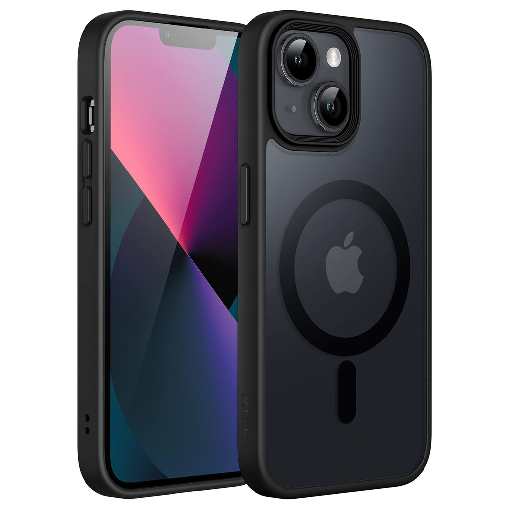 JETech Magnetisk Skal för iPhone 13 6,1 Tums Kompatibelt med MagSafe, Genomlysande Matte Tillbaka Smal Stötsäker Case (Svart)