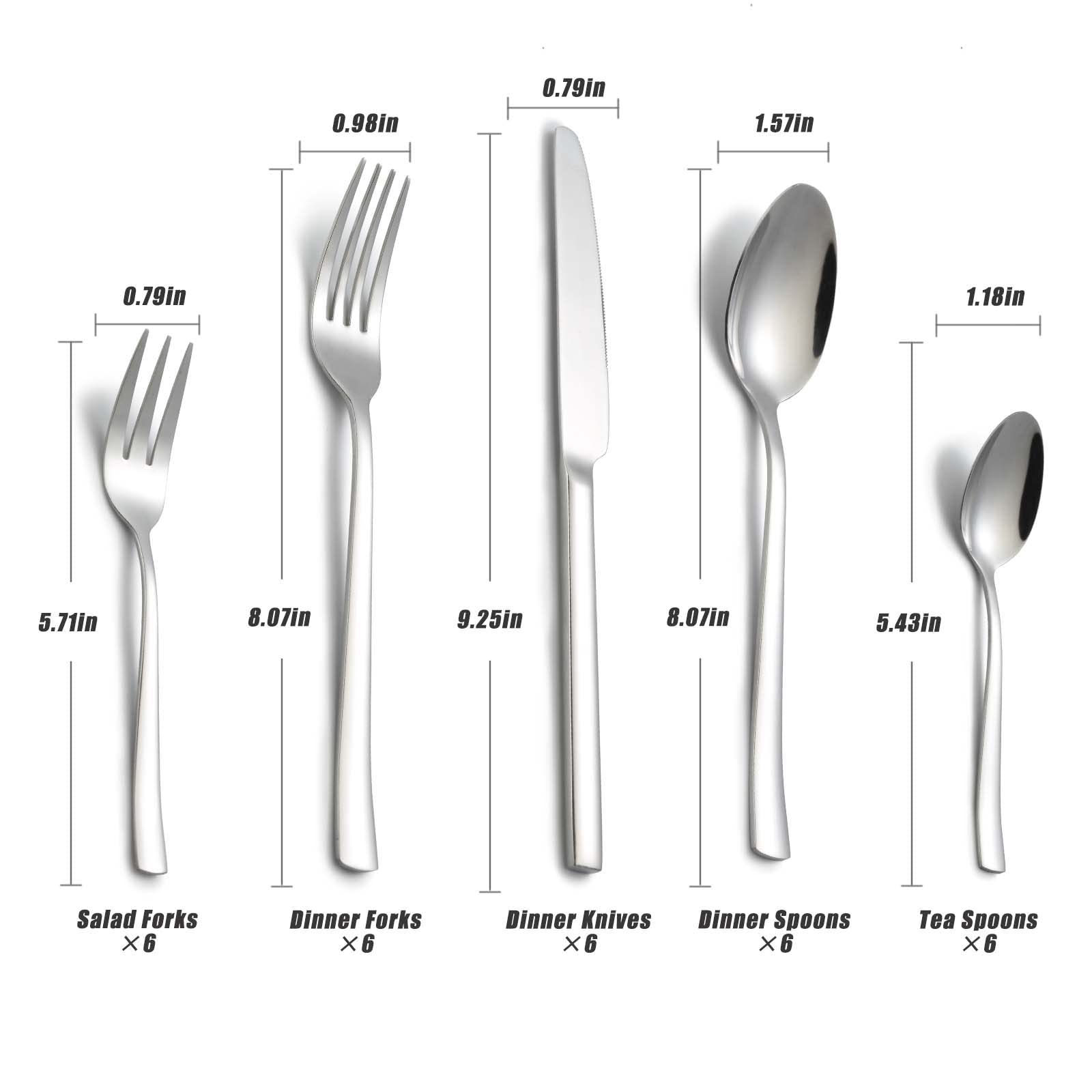 BEWOS 30-delars set i silverfärg för 6 personer. Rostfritt stål med knivar, gafflar, skedar. Högre glans, diskmedelssäkert