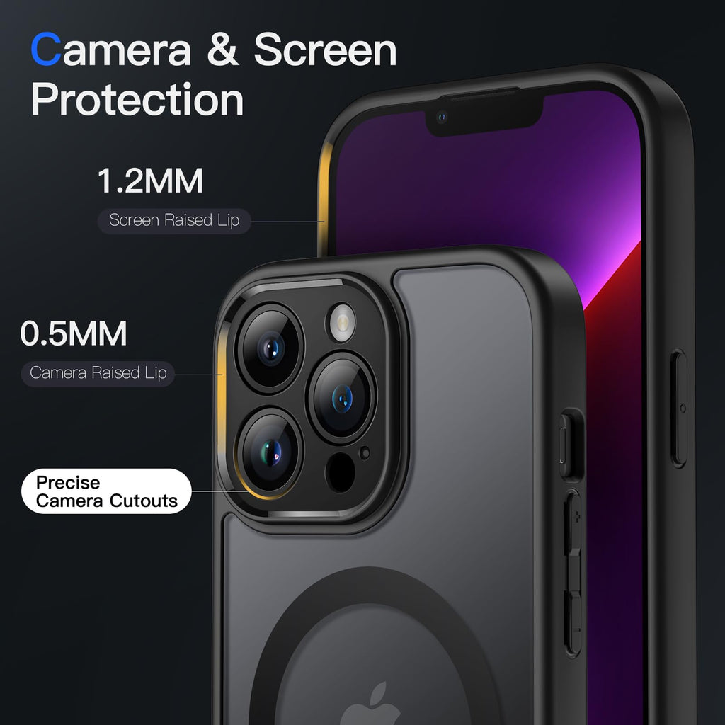 JETech Magnetisk Skal för iPhone 13 Pro 6,1 Tums Kompatibelt med MagSafe, Genomlysande Matte Tillbaka med Full Kameralinsskydd Smal Stötsäker Case (Svart)