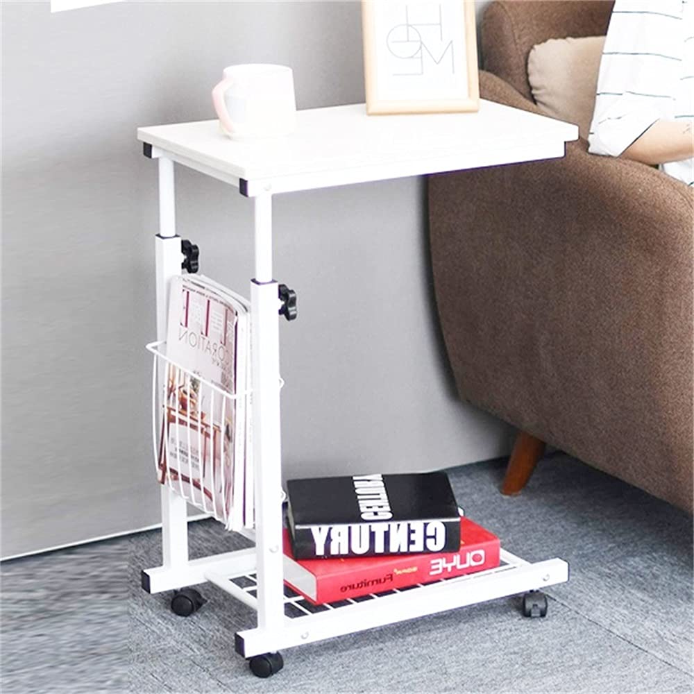 Sogesfurniture mobil laptop trollbord soffa sidobord mellanmål/kaffe/förvaring/laptopstativ för vardagsrum, sovrum, balkong, kontor, höjd justerbar, vit BHEU-C6-DW