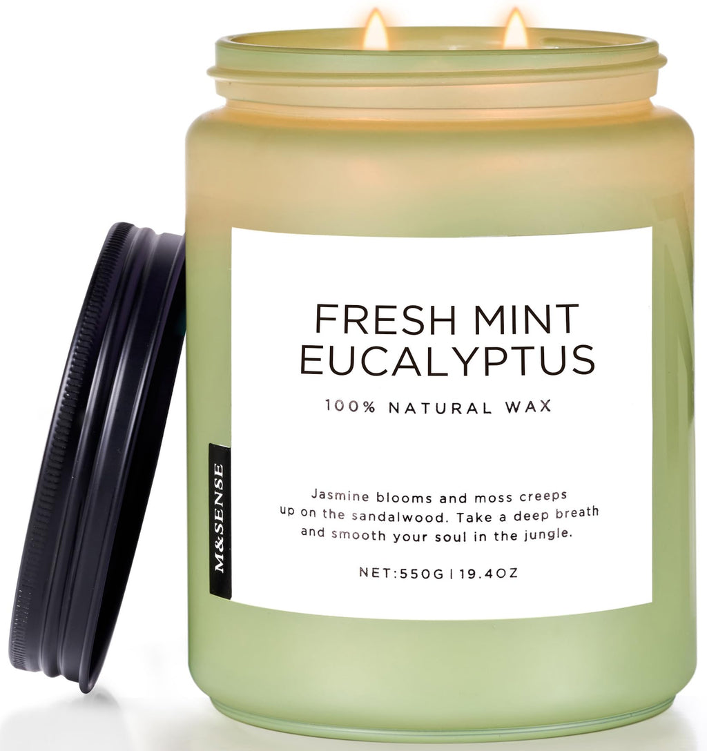 M&SENSE Eukalyptus mint doftljus för home decoration, hem doftande 550g 110 timmar bränd soja stresslindring meditation yoga spa Naturlig burkljus för män och kvinnor