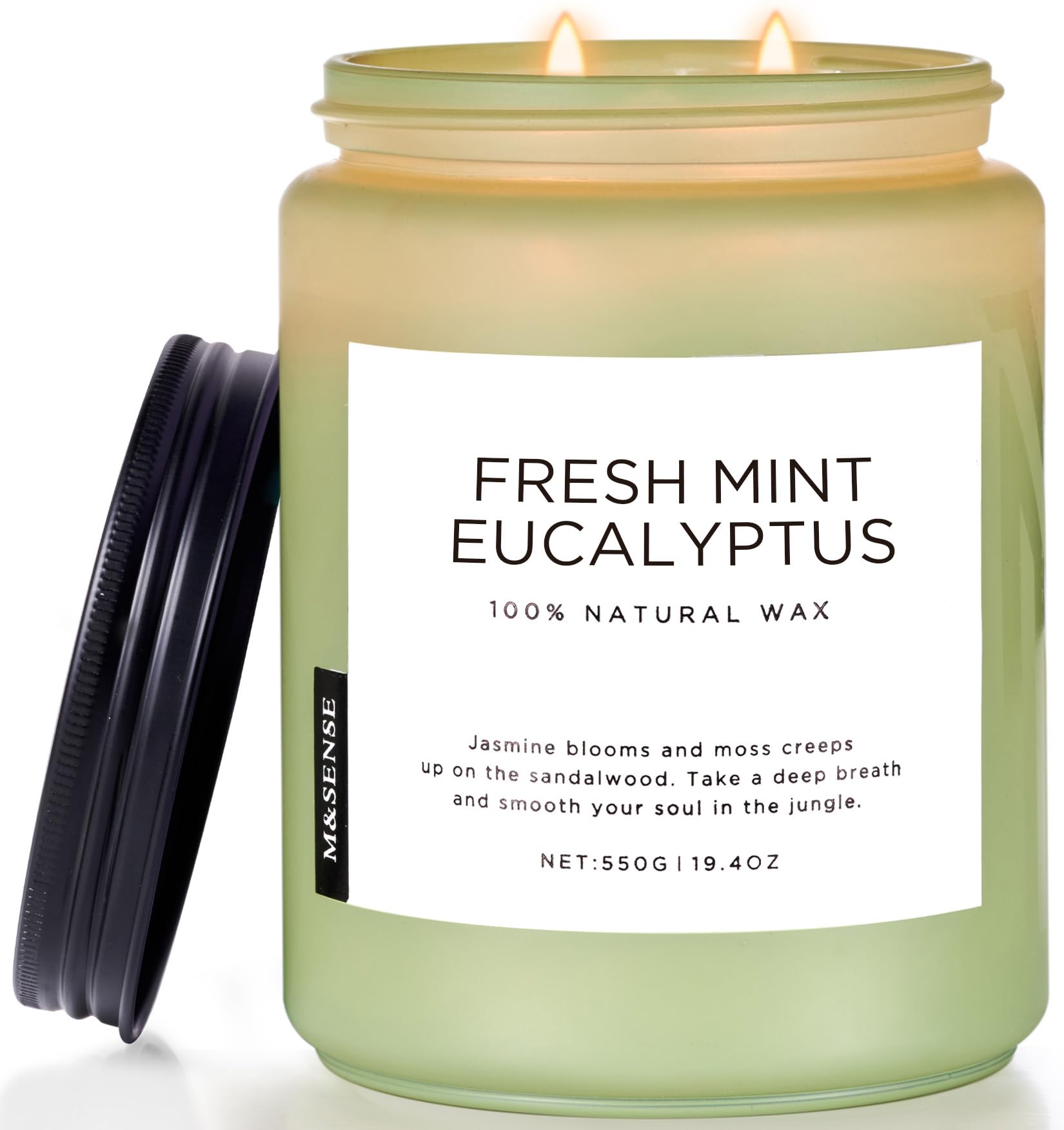 M&SENSE Eukalyptus mint doftljus för home decoration, hem doftande 550g 110 timmar bränd soja stresslindring meditation yoga spa Naturlig burkljus för män och kvinnor