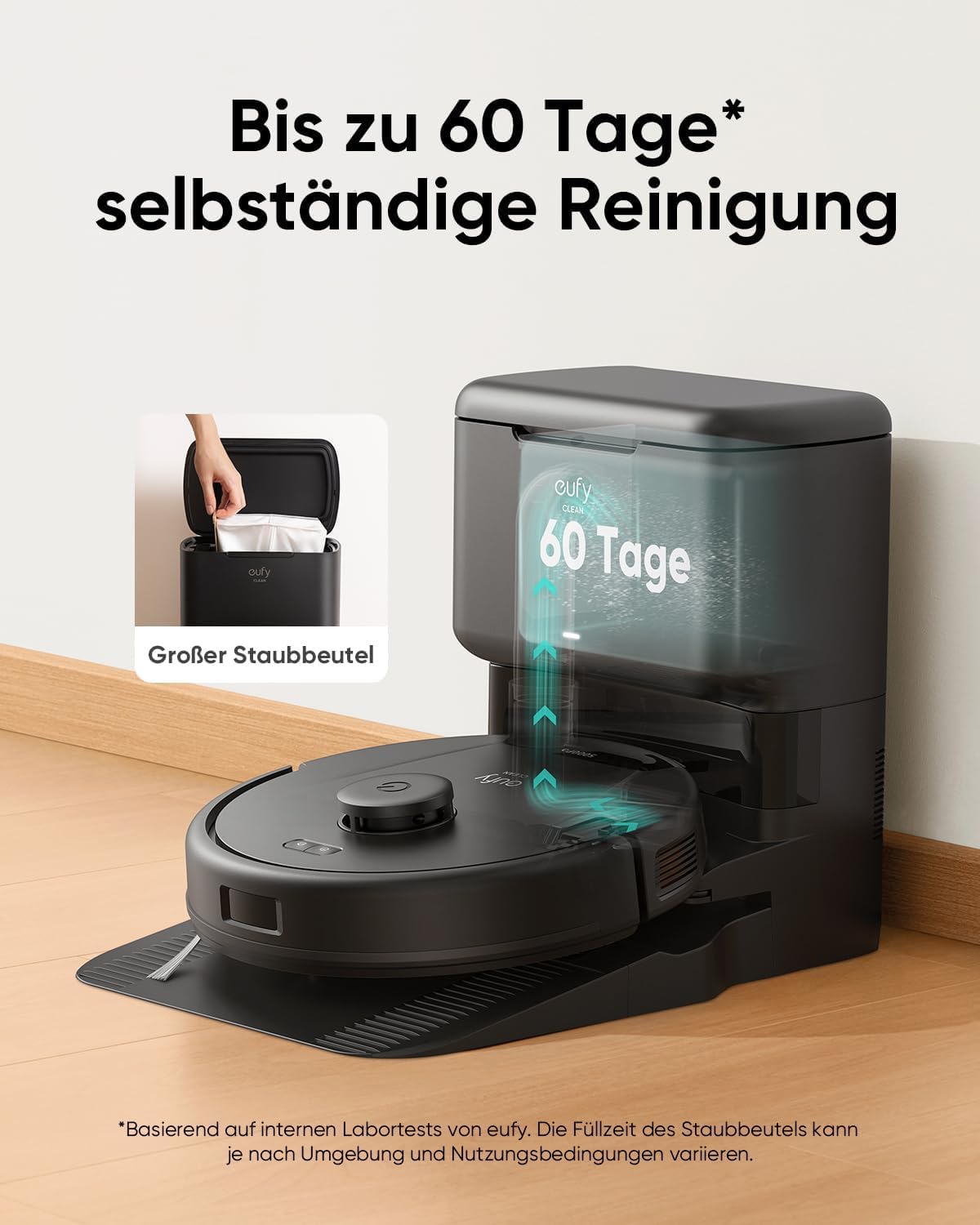 eufy L60 robotdammsugare med sugstation, ultrastark 5 000 Pa sugkraft, anti-hårtrassel, sugstation 60 dagar utan tömning, iPath-lasernavigering (renoverad)