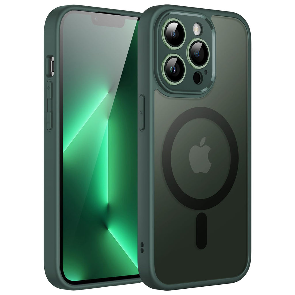 JETech Magnetisk Skal för iPhone 13 Pro Max 6,7 Tums Kompatibelt med MagSafe, Genomlysande Matte Tillbaka med Full Kameralinsskydd Smal Stötsäker Case (Midnattsgrön)