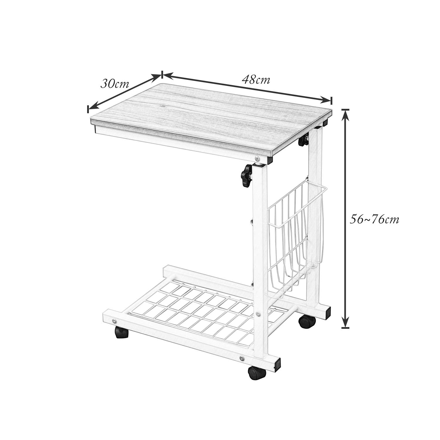 Sogesfurniture mobil laptop trollbord soffa sidobord mellanmål/kaffe/förvaring/laptopstativ för vardagsrum, sovrum, balkong, kontor, höjd justerbar, vit BHEU-C6-DW