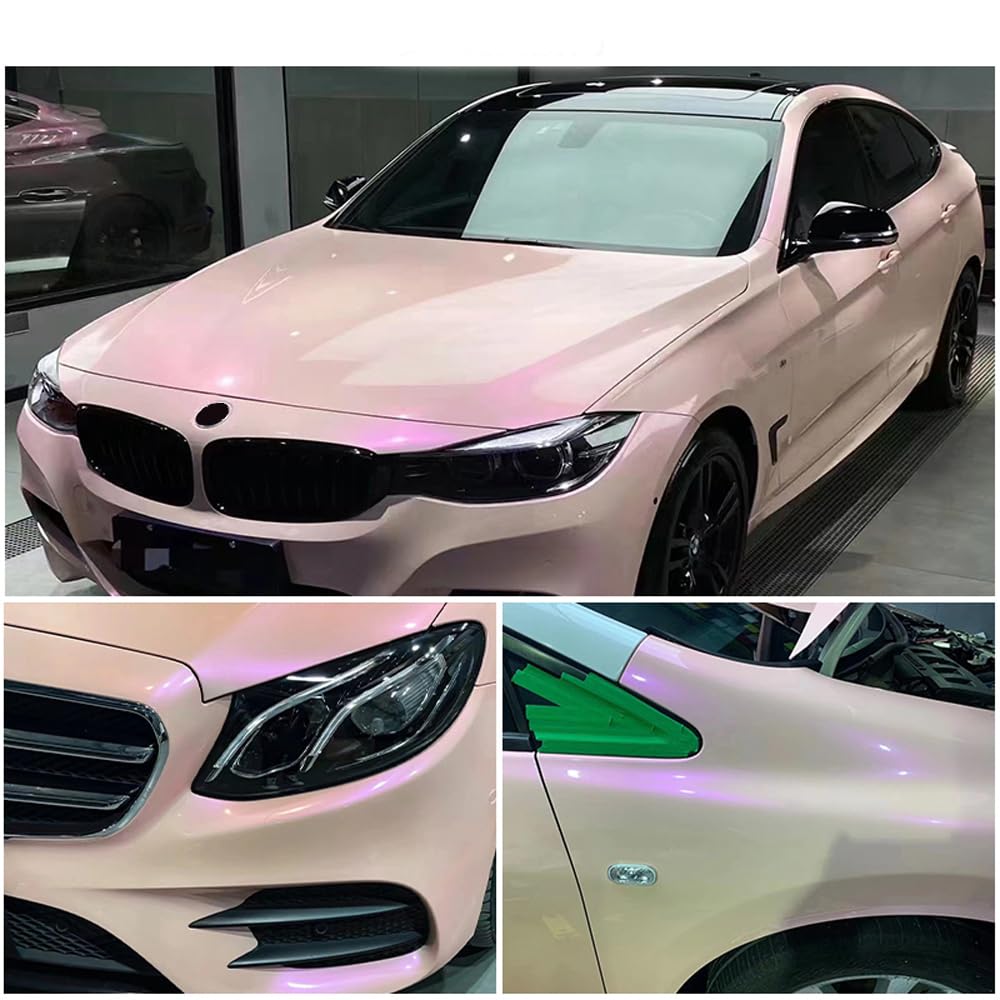 Blueshyhall Bil Wrapping Film Ljusrosa - Vattentät Självhäftande Lackskyddsfolie, Vinyl Film för Tuning och Foliering Med Glitter (50 x 152 cm)