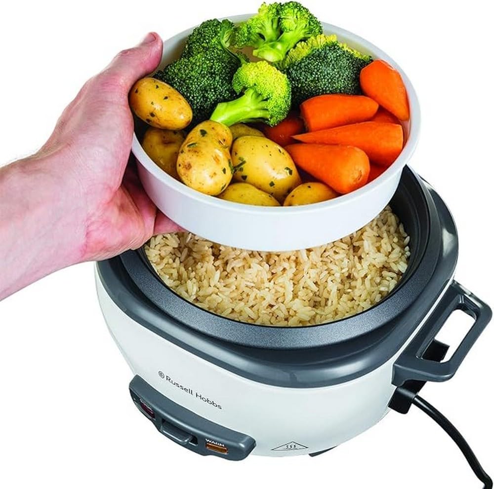 Russell Hobbs riskokare, kokar upp till 6 portioner ris upp till 200 gram per portion, varmhållningsfunktion, non-stick beläggning, ångkorg, mätkopp och sked ingår, 27030-56