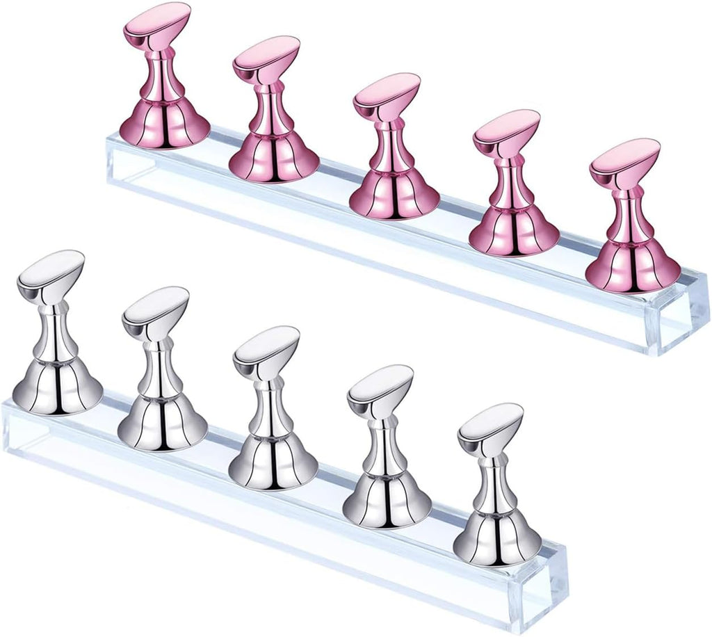 Magnetisk hållare för falska naglar, set med nagelkonstställ, akrylnageldisplay, övningsstativ, hållare för nageltippar, nagelövningsställ, nagelkonststativ för att göra egna naglar, 2 st
