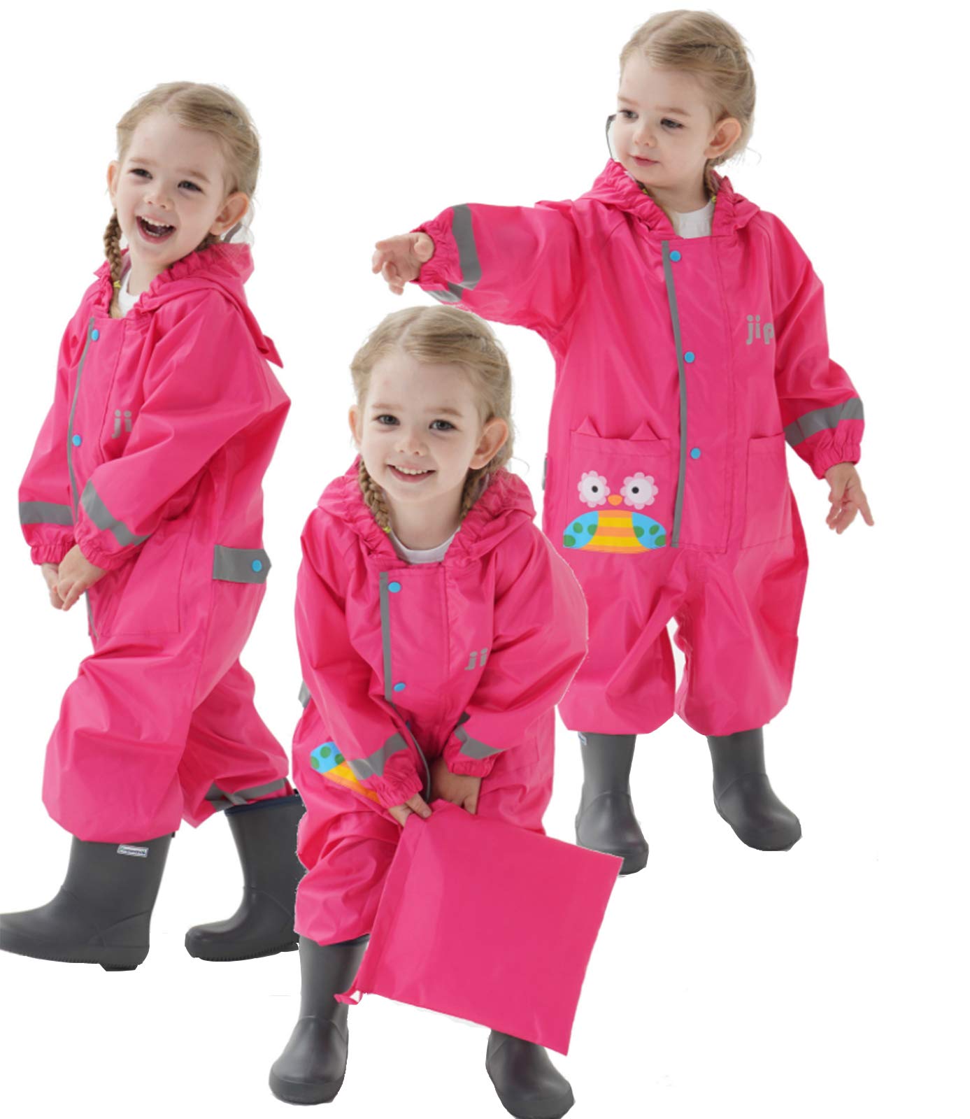 Pöldräkt Barn Vattentät Kostym Pojkar Flickor Allt-i-ett Regndräkt Huva Lätt Djurmönster Onesie Regnkläder Barn Regnrock Lätt Att Torka Reflekterande Rand för Unisex Småbarn 1-8 år
