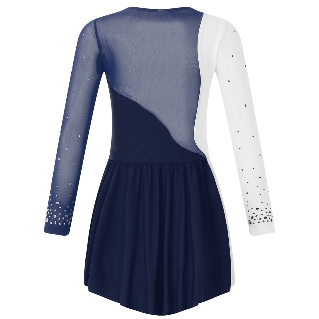 ranrann Klänning, barn, flicka, konståkning, långärmad, strass, glänsande trikåer, gymnastik, bodysuit, sport, dräkt, framträdande, 5–16 år