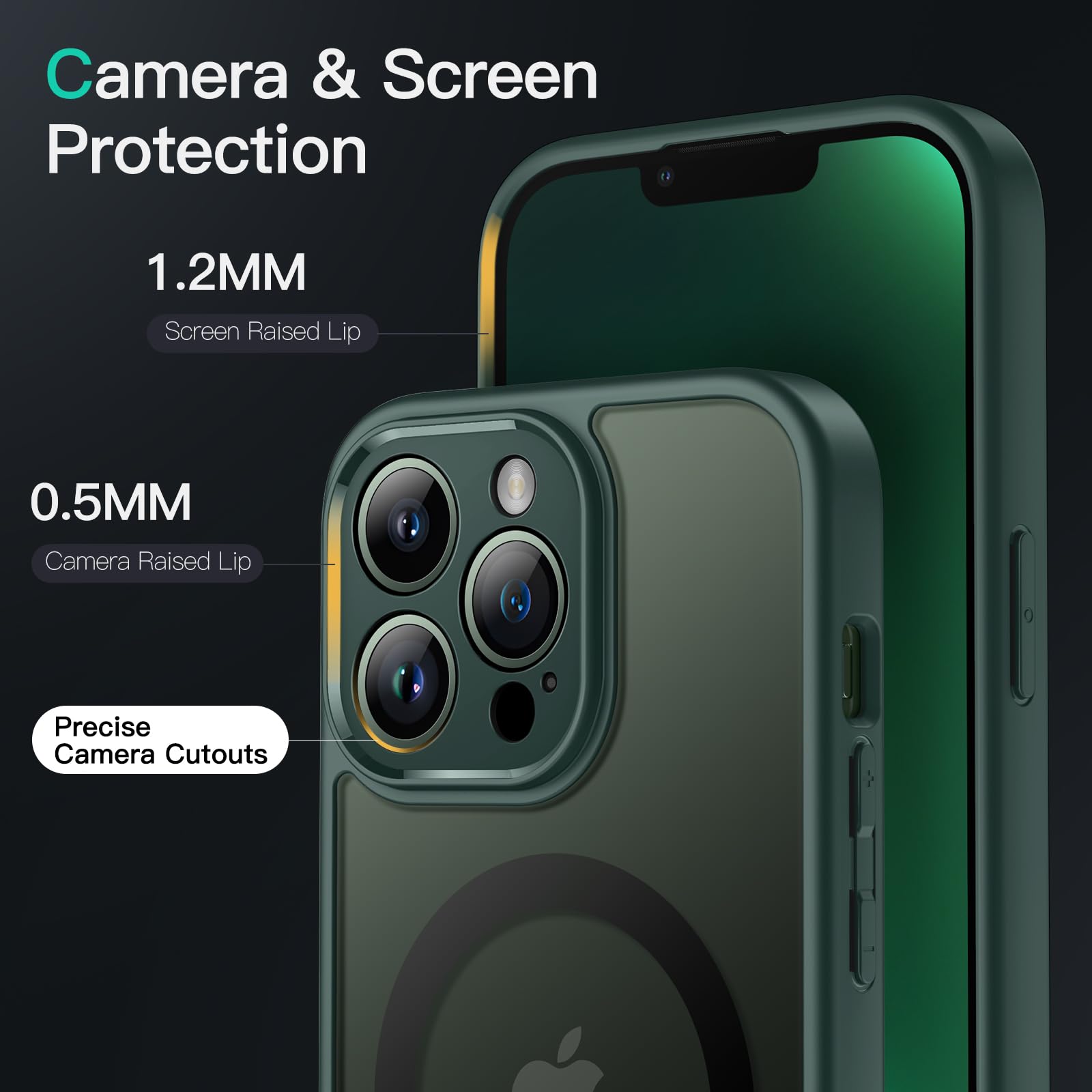 JETech Magnetisk Skal för iPhone 13 Pro Max 6,7 Tums Kompatibelt med MagSafe, Genomlysande Matte Tillbaka med Full Kameralinsskydd Smal Stötsäker Case (Midnattsgrön)