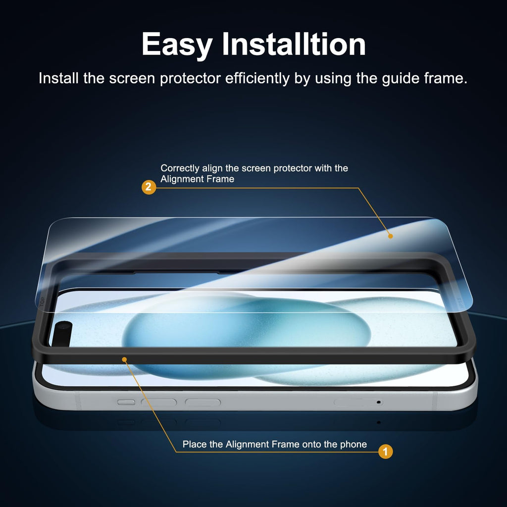 NEW'C 3 Pack, skärmskydd i glas för iPhone 16,15 (6,1 tum), bubbelfri, 9H hårdhet, 0,33 mm ultratransparent, ultrabeständigt härdat glas,Enkel installationsverktyg inkluderat