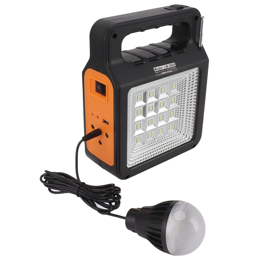 Asixxsix Solar Power Bank, 6000mAh Portable Solar Generator med 32 LED -panelljus 3 Glödlampor Strålkastare USB -laddning MP3 -radio, för Camping Resor Utomhusaktiviteter
