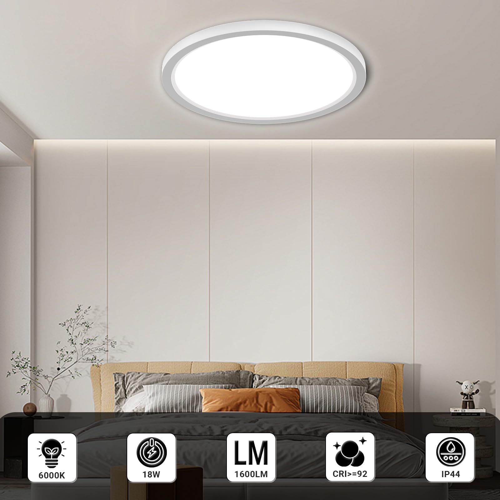 LQWELL® Taklampa LED Taklampa, IP44 Vattentät Badrumslampa Rund Platt 18W 6000K 1980LM Tunn För Vardagsrum Badrum Sovrum Kök Källare Kontor, 220 * 24mm
