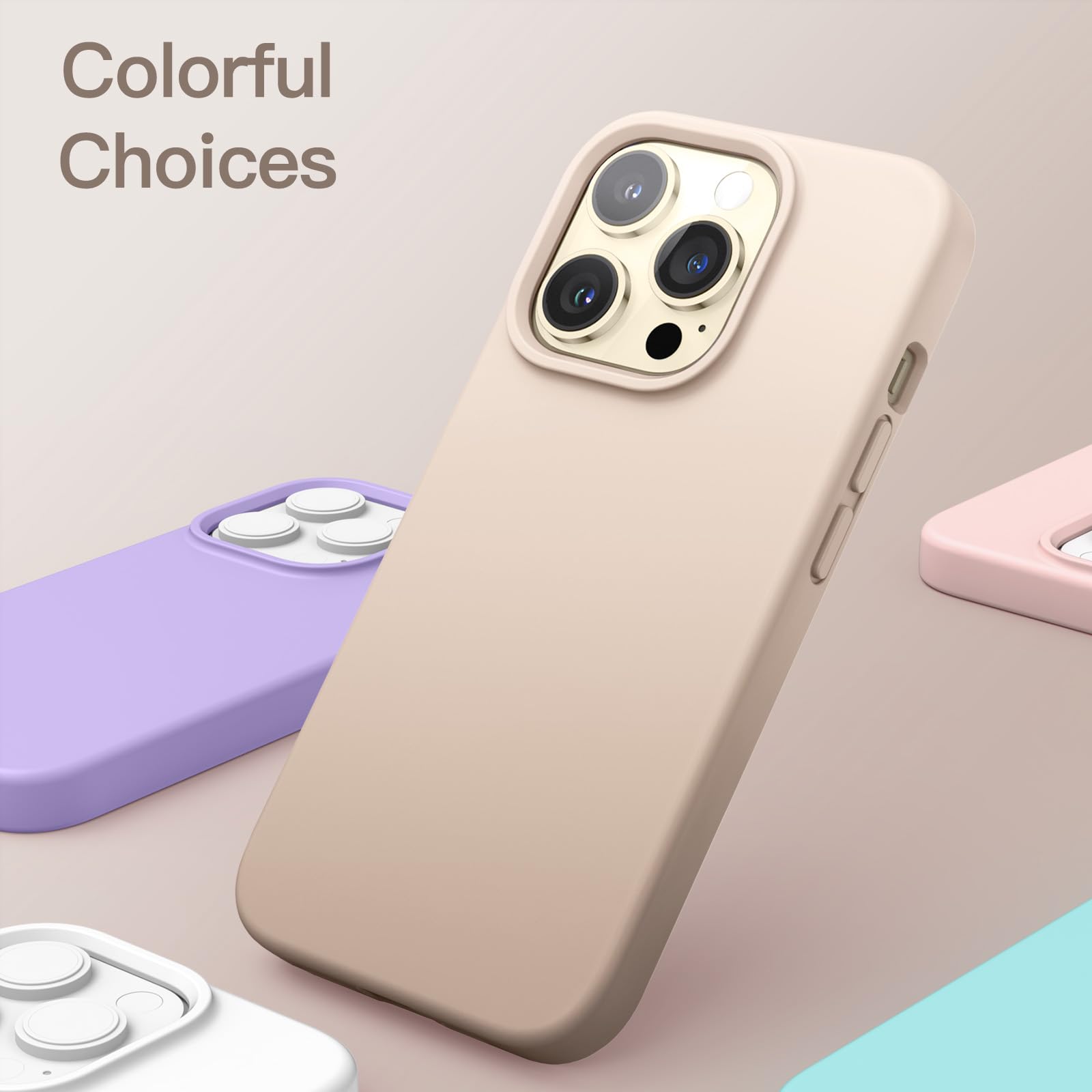 JETech Silikonskal för iPhone 13 Pro 6,1 Tum, Silkes Mjuk Beröring Full Kropp Skyddande Telefon Case, Stötsäkert Cover med Mikrofiber Foder (Beige)