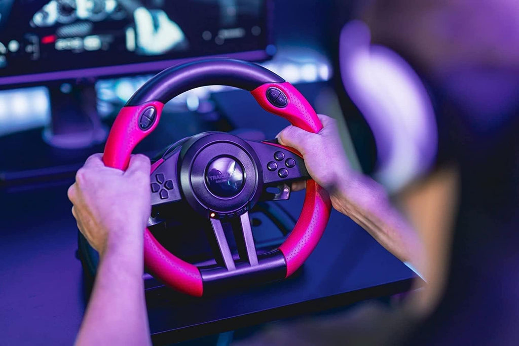 Speedlink TRAILBLAZER Racing Wheel – ratt för PS3/PS4, Xbox Series X/S/One, Nintendo Switch och PC, växlingspaddlar och växelspak, justerbara pedaler, svart-röd