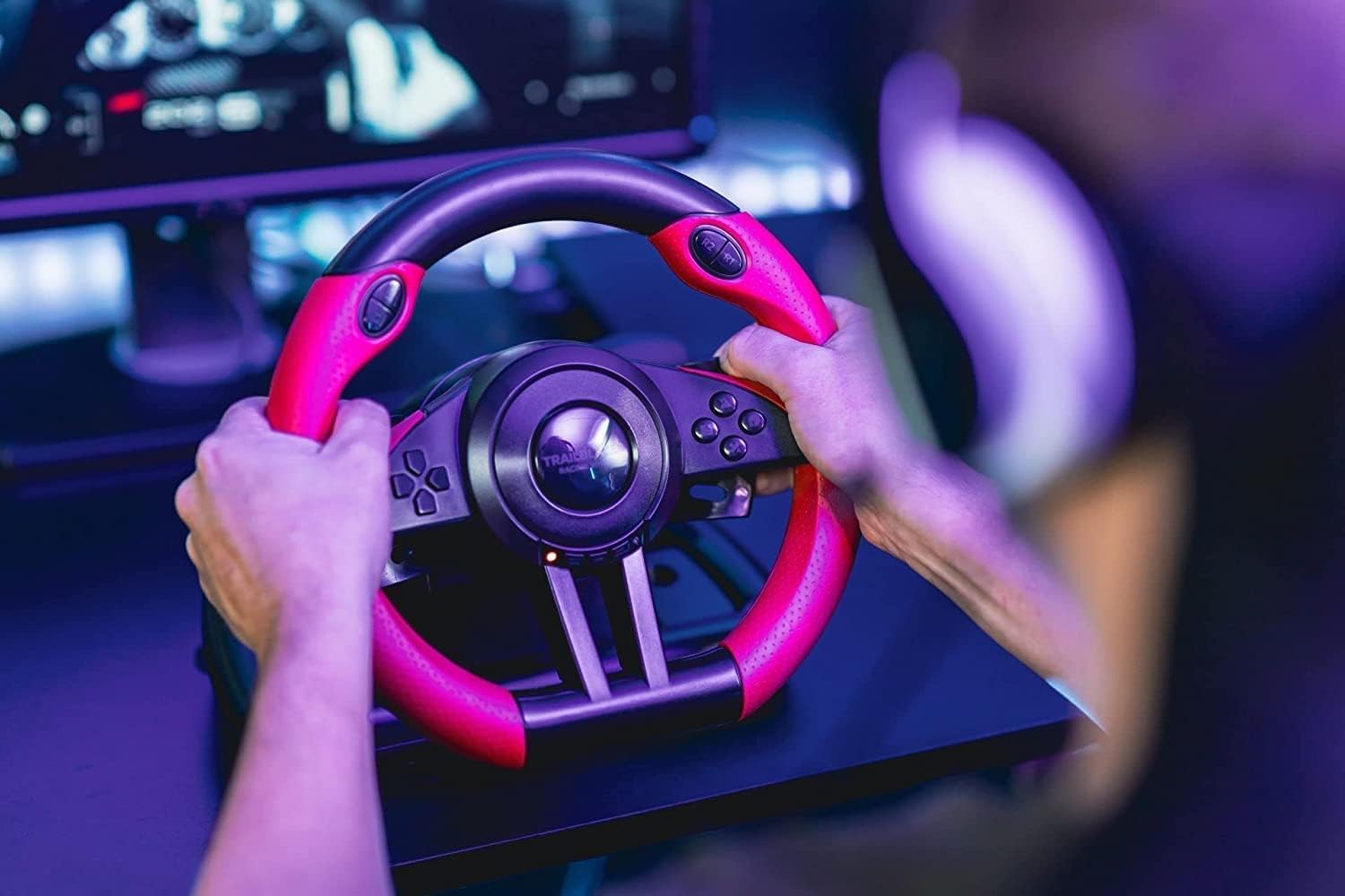 Speedlink TRAILBLAZER Racing Wheel – ratt för PS3/PS4, Xbox Series X/S/One, Nintendo Switch och PC, växlingspaddlar och växelspak, justerbara pedaler, svart-röd