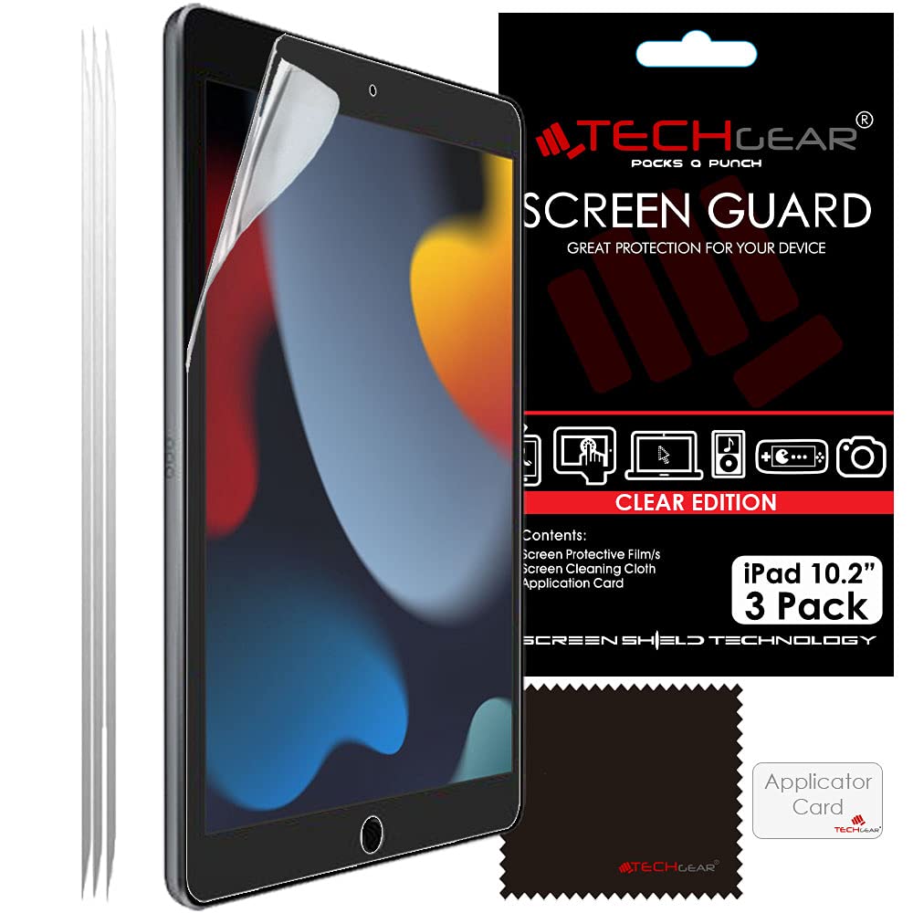 TECHGEAR 3-pack skärmskydd för iPad 10,2 tum 2021/2020/2019, klart skärmskydd skyddsskal kompatibla med nya Apple iPad 9:e / 8:e / 7:e generationen 10,2 tum 2021/2020/2019