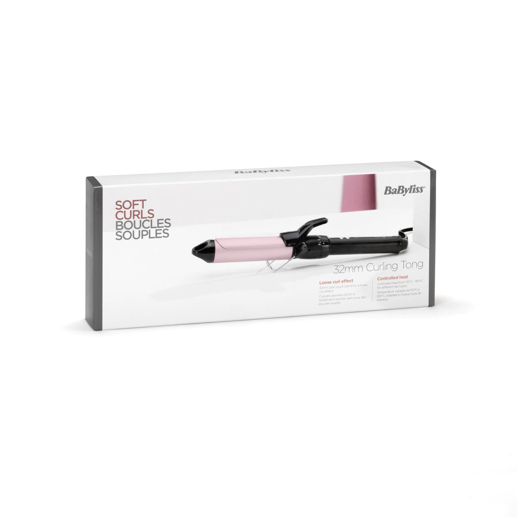 BaByliss 32 mm Locktång - Pro Satin Touch beläggning, 10 Värmeinställningar, Snabb Uppvärmning, Frissfria lockar, Integrerat stöd – Svart & Rosa, C332E