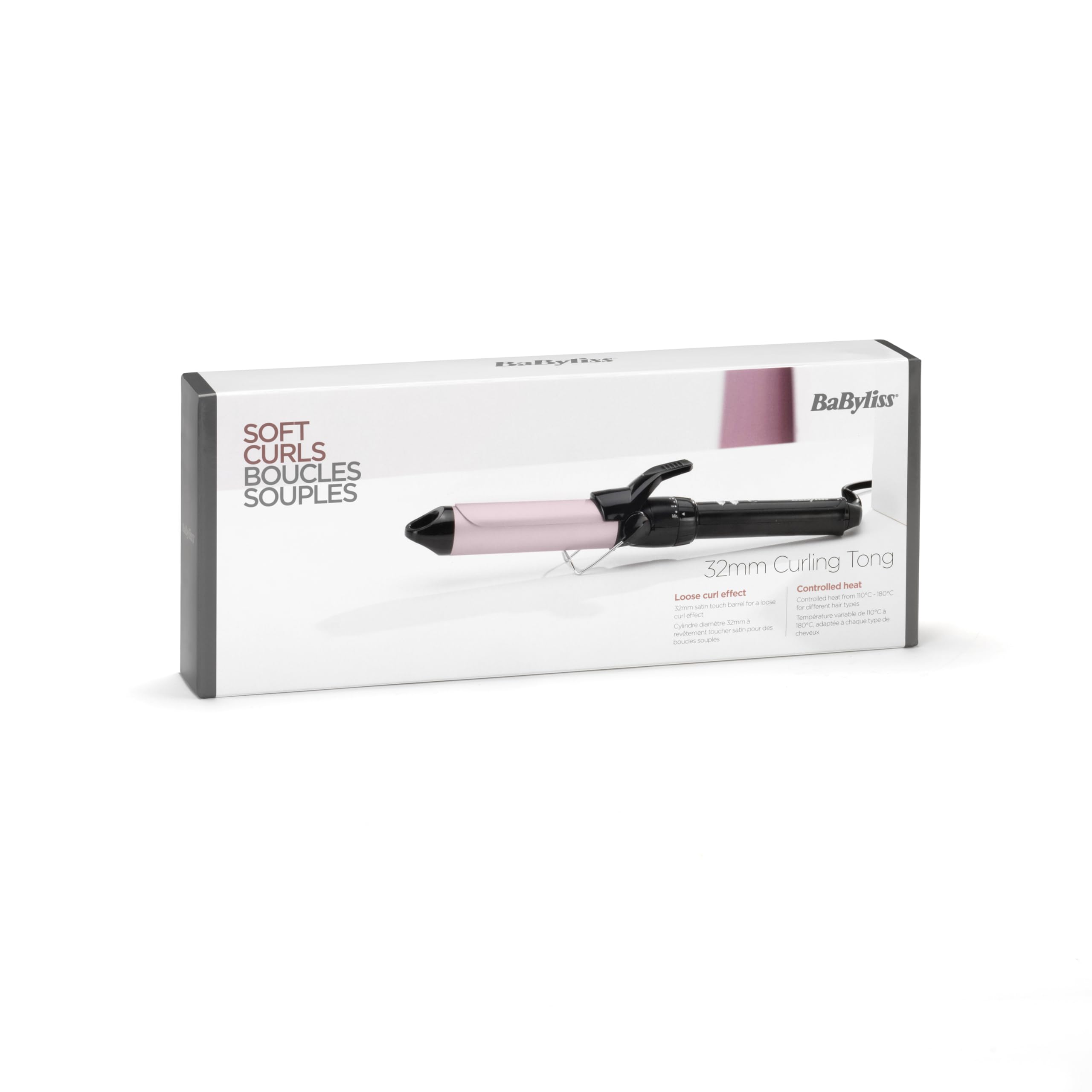 BaByliss 32 mm Locktång - Pro Satin Touch beläggning, 10 Värmeinställningar, Snabb Uppvärmning, Frissfria lockar, Integrerat stöd – Svart & Rosa, C332E