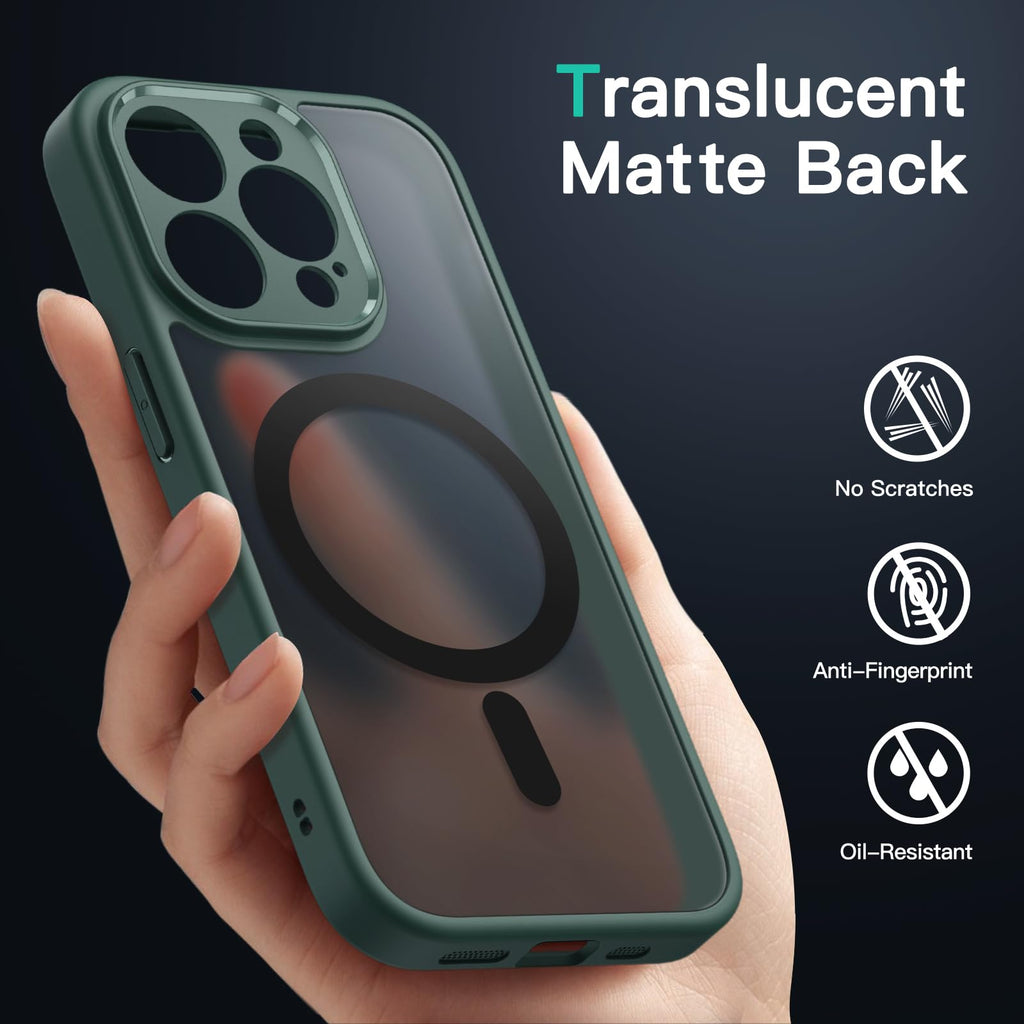 JETech Magnetisk Skal för iPhone 13 Pro Max 6,7 Tums Kompatibelt med MagSafe, Genomlysande Matte Tillbaka med Full Kameralinsskydd Smal Stötsäker Case (Midnattsgrön)