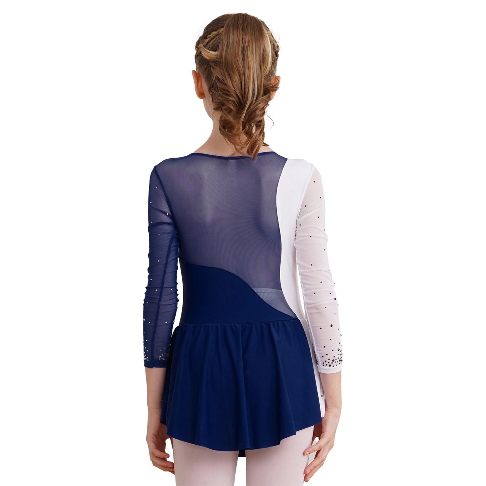 ranrann Klänning, barn, flicka, konståkning, långärmad, strass, glänsande trikåer, gymnastik, bodysuit, sport, dräkt, framträdande, 5–16 år