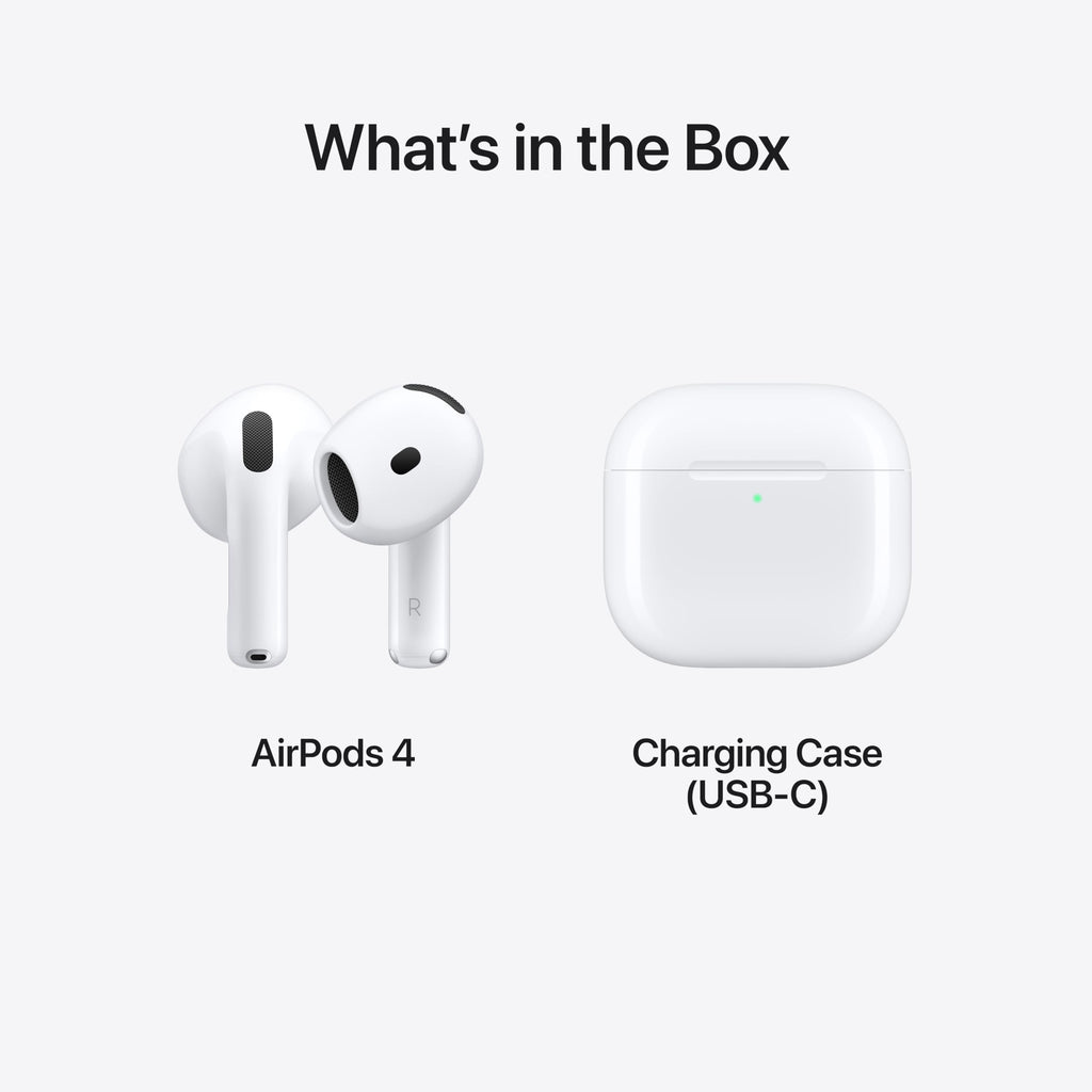 Apple AirPods 4 med Bluetooth-hörlurar, adaptivt ljud, transparens, personanpassat rumsligt ljud, laddningsetui med usb-c, trådlös laddning, H2- chip